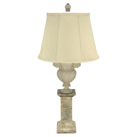EstablishedLines Carved Alabaster Grapes Leaf Motive Urn Shape Square Mable Base Table Lamp MINT!