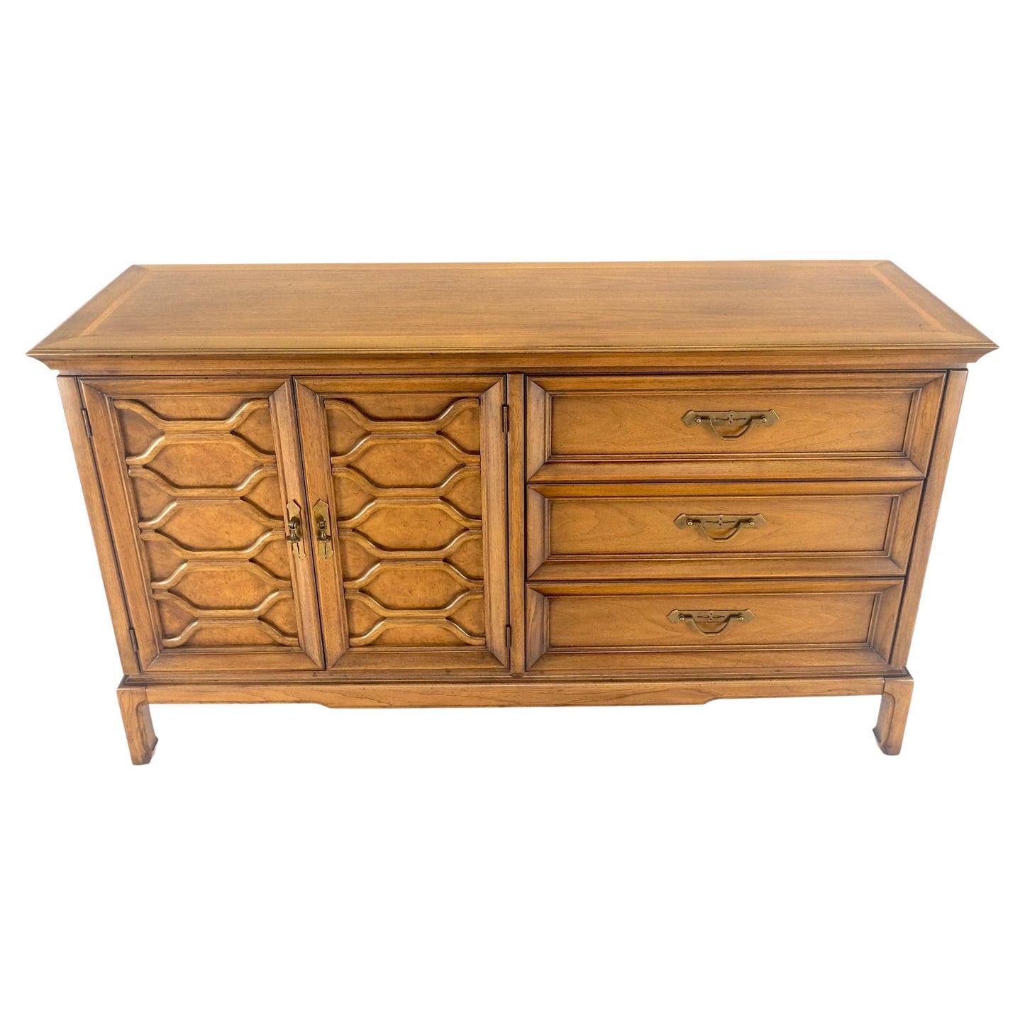 EstablishedLines Shelf Two Door Compartment 3 Drawer Light Walnut Compact Dresser Credenza MINT!