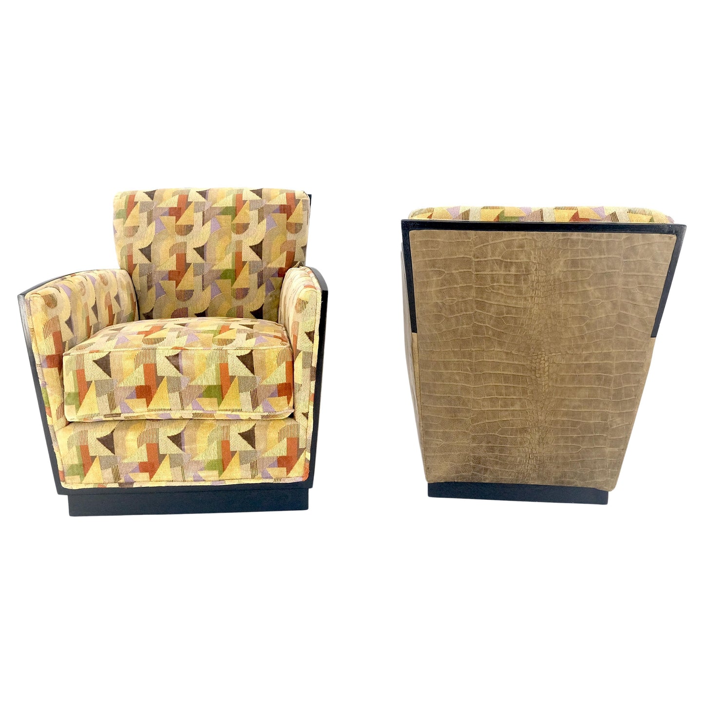 EstablishedLines Pair of Fine Ebonized Oak French Art Deco Lounge Chairs by Dominique Redone MINT