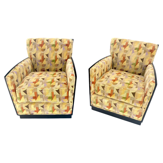 EstablishedLines Pair of Fine Ebonized Oak French Art Deco Lounge Chairs by Dominique Redone MINT