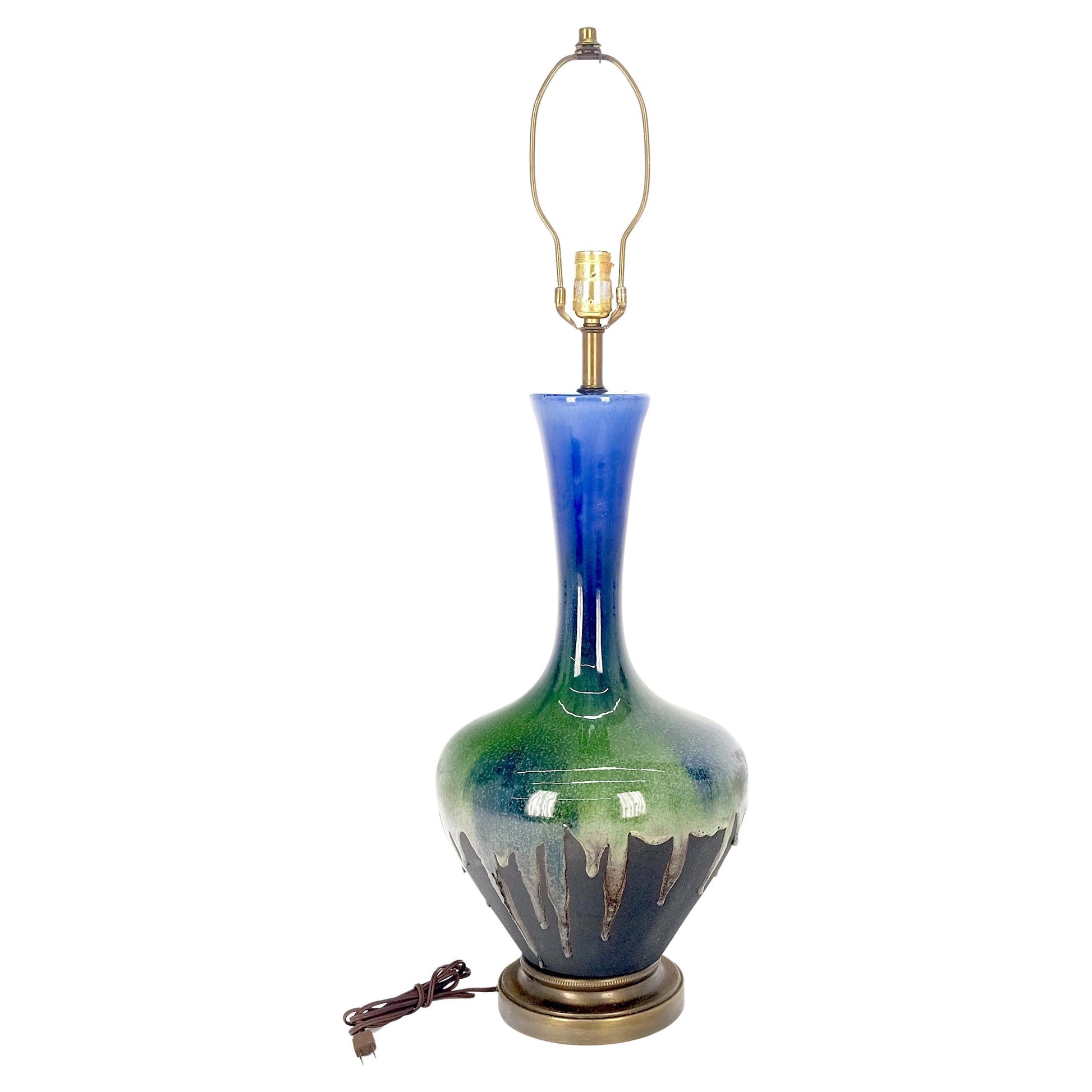 EstablishedLines Blue Green Black Drip Glaze Italian Pottery Ceramic Onion Shape Table Lamp MINT!