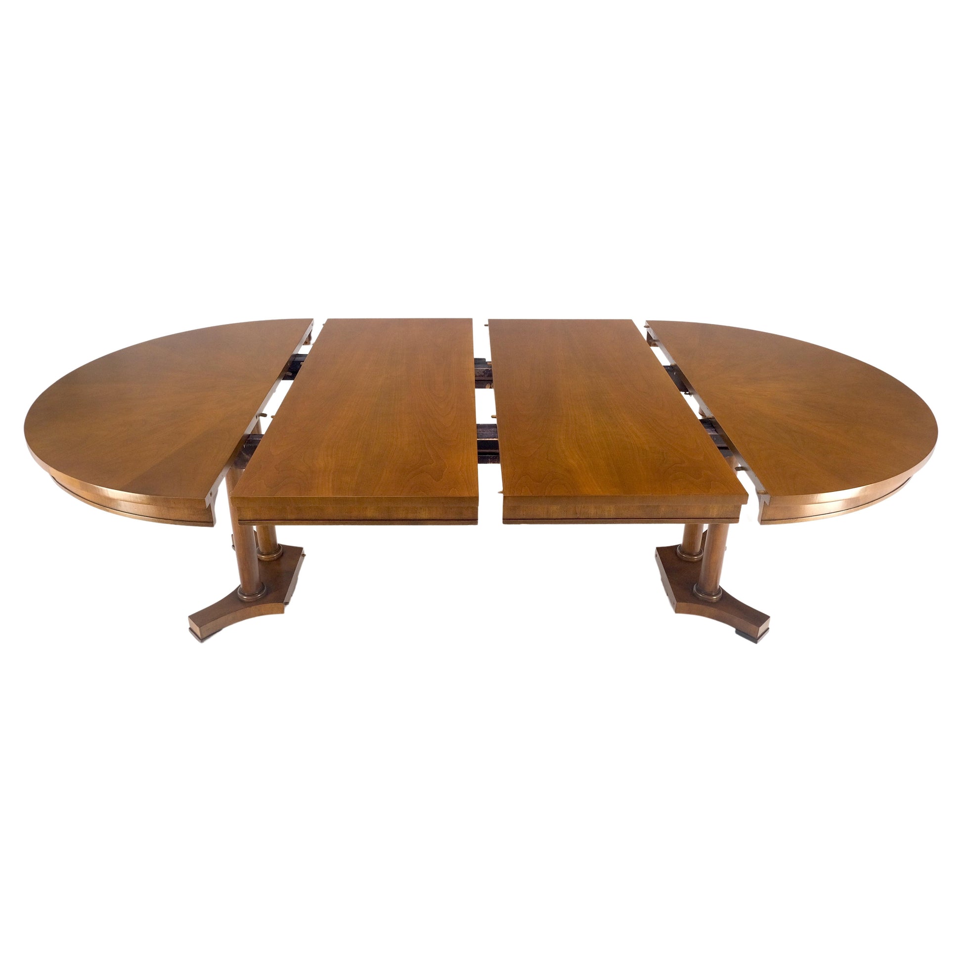 EstablishedLines Baker Round Racetrack Single Pedestal Base Two Leave Fruitwood Dining Table MINT