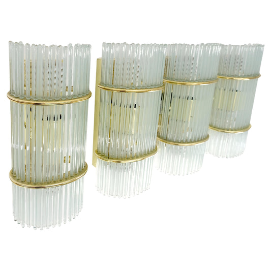 EstablishedLines Set of 4 Italian Brass & Glass Rods Prisms Wall Sconces Light Fixtures MINT