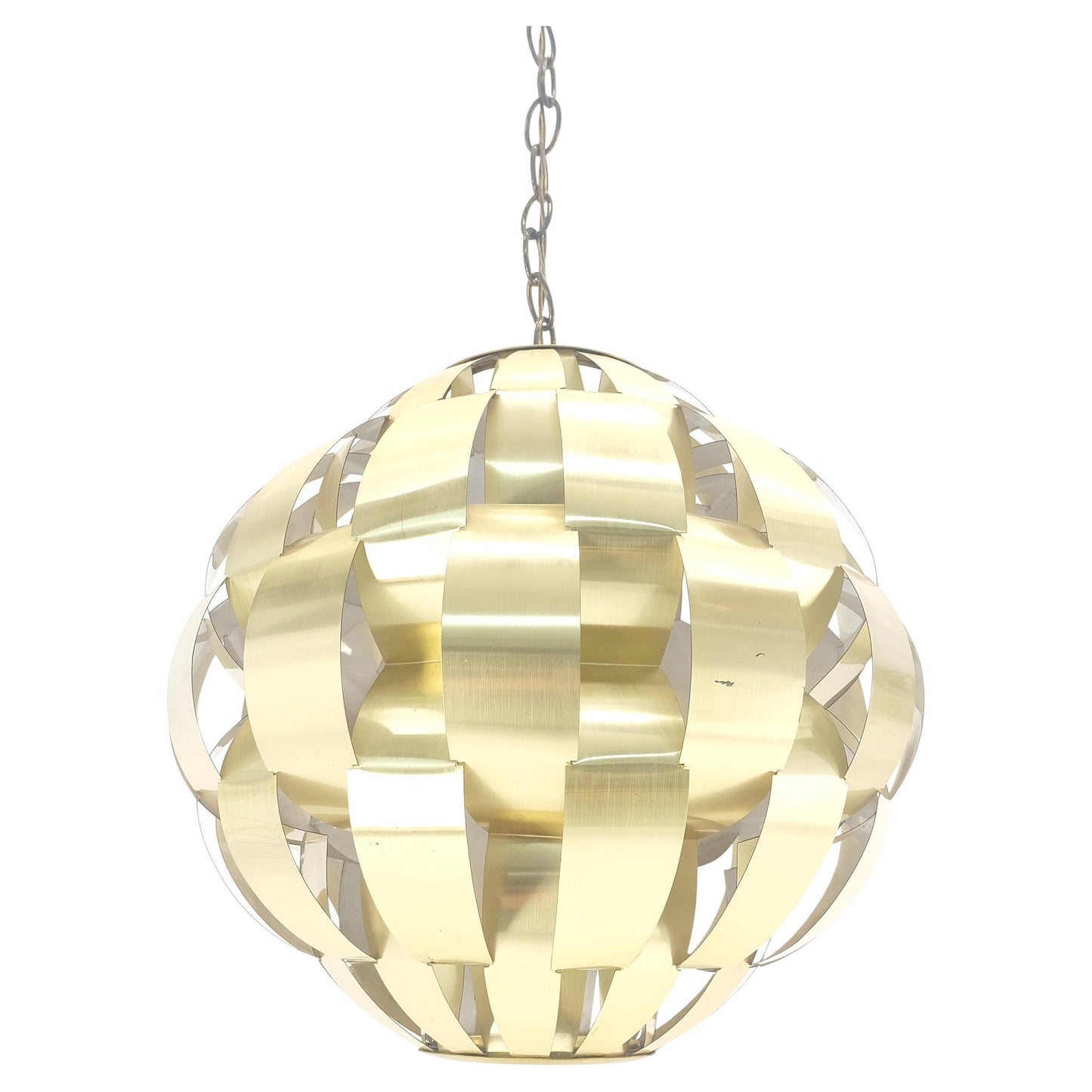 EstablishedLines Max Sauze Brass Ribbon Mid Century Modern Light Fixture Chandelier Pendant