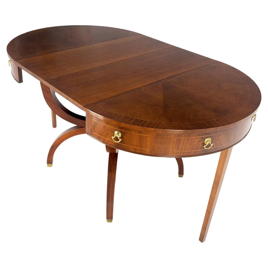 EstablishedLines Round Mahogany Single Pedestal Drum to Duning Table w/ 2 Extension Boards Mint