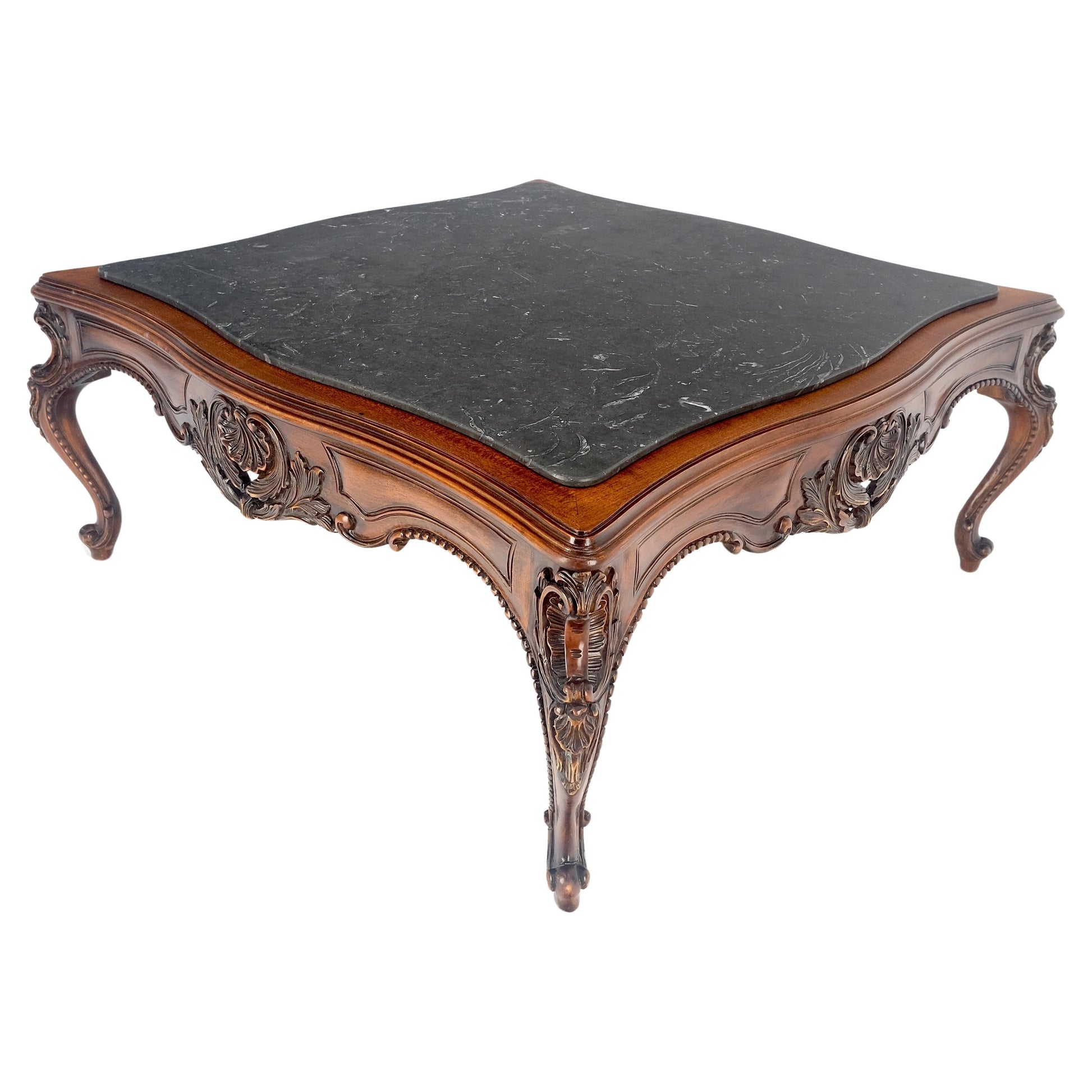 EstablishedLines Fine Carved Regency Revival French Black Marble Top Square Coffee Table MINT!