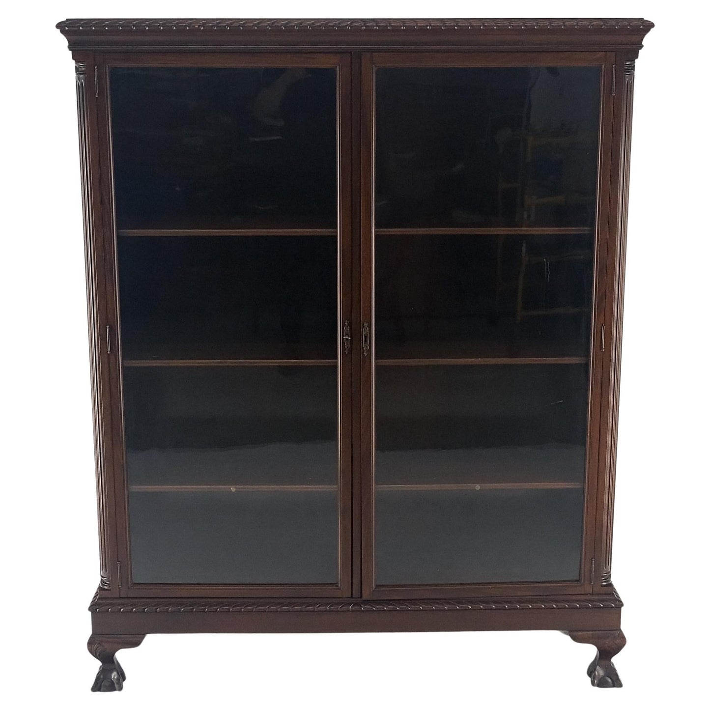 EstablishedLines Mahogany 2 Door Chippendale Style Carved Ball & Claw Feet Rope Edge Bookcase