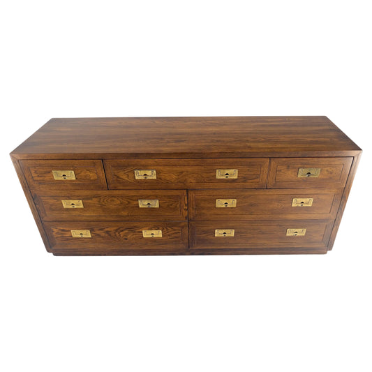 EstablishedLines Henredon Campaign Style 7 Drawers Compact 64" Long Dresser Credenza Brass MINT!