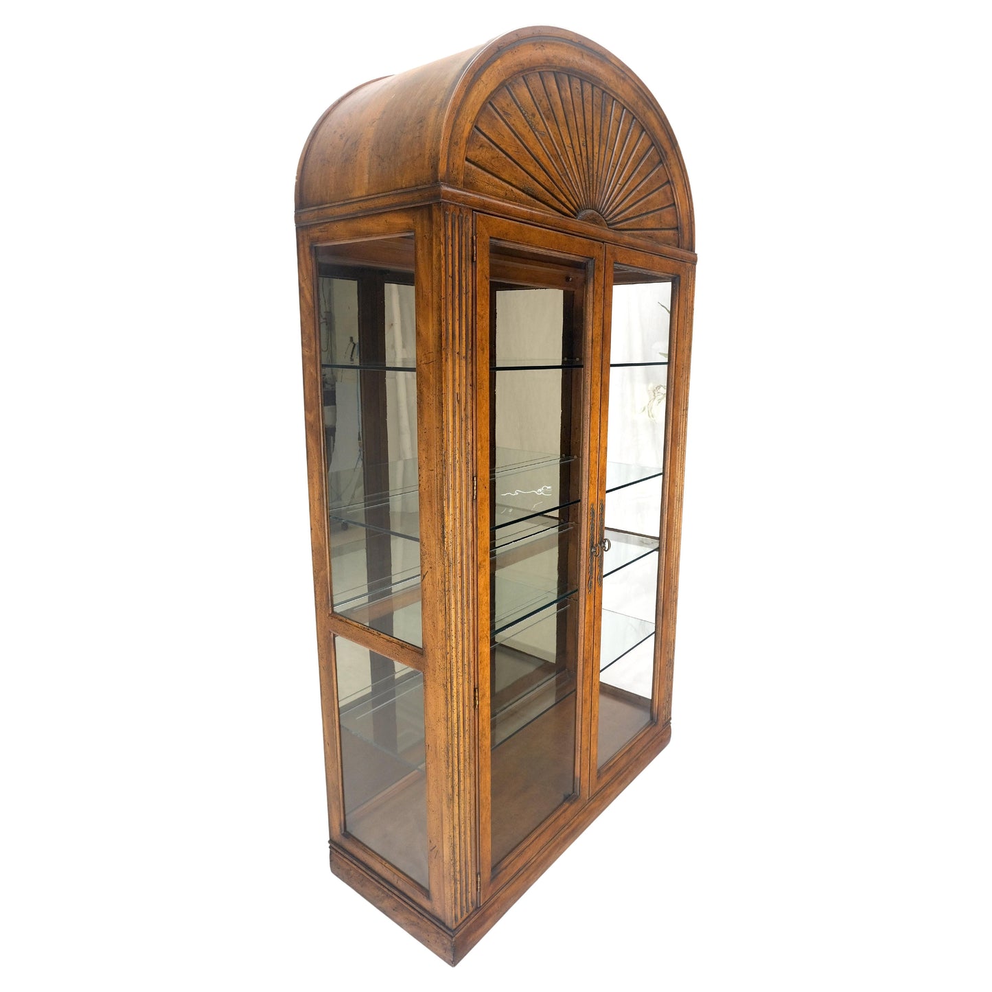 EstablishedLines Henredon Sunrise Dome Shape 2 Glass Door Lighted Shelves Curio Display Cabinet