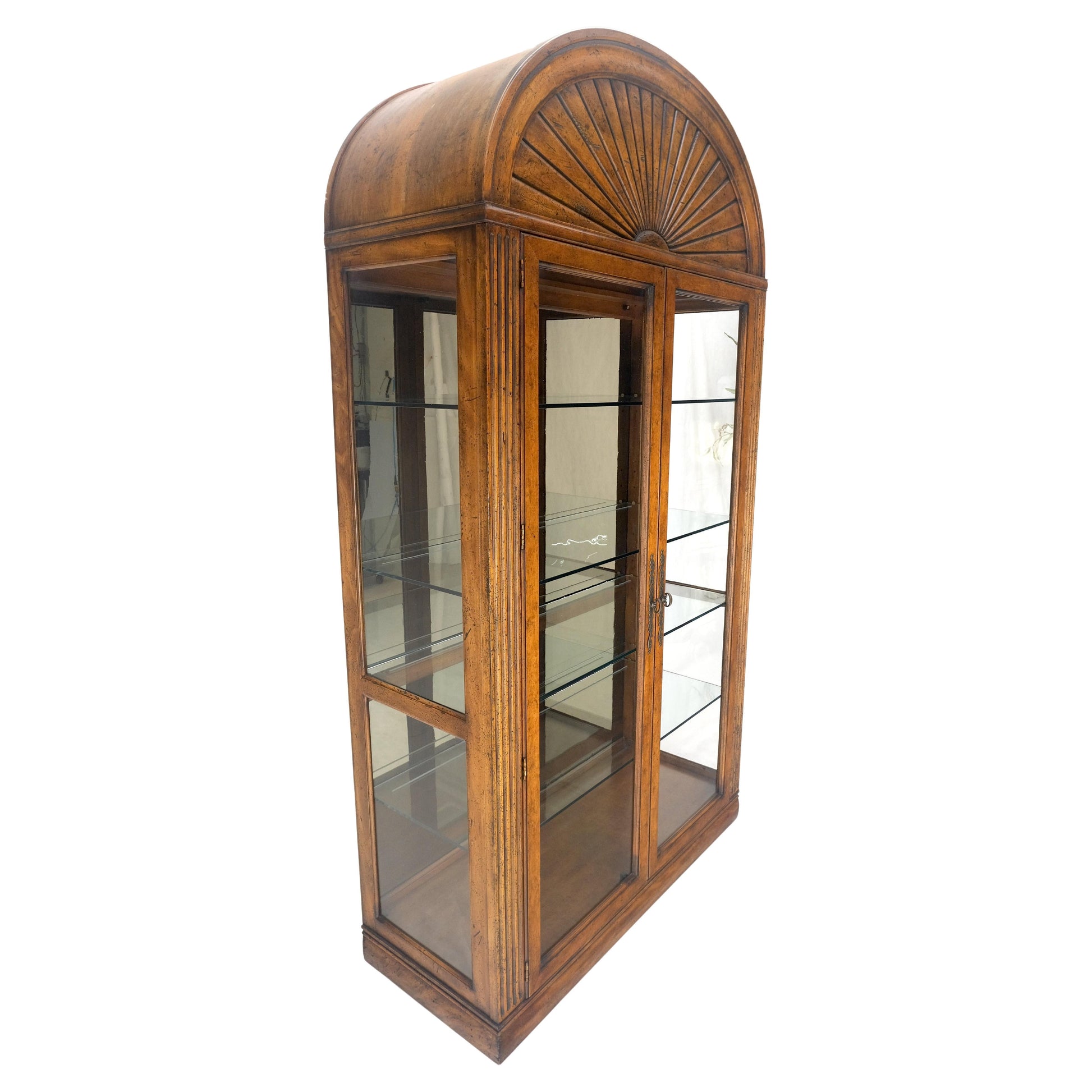 EstablishedLines Henredon Sunrise Dome Shape 2 Glass Door Lighted Shelves Curio Display Cabinet