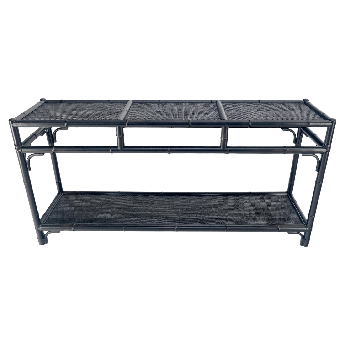 EstablishedLines Black Lacquer Bamboo Rattan 60" Long Console Sofa Table Bloomingdale's MINT!