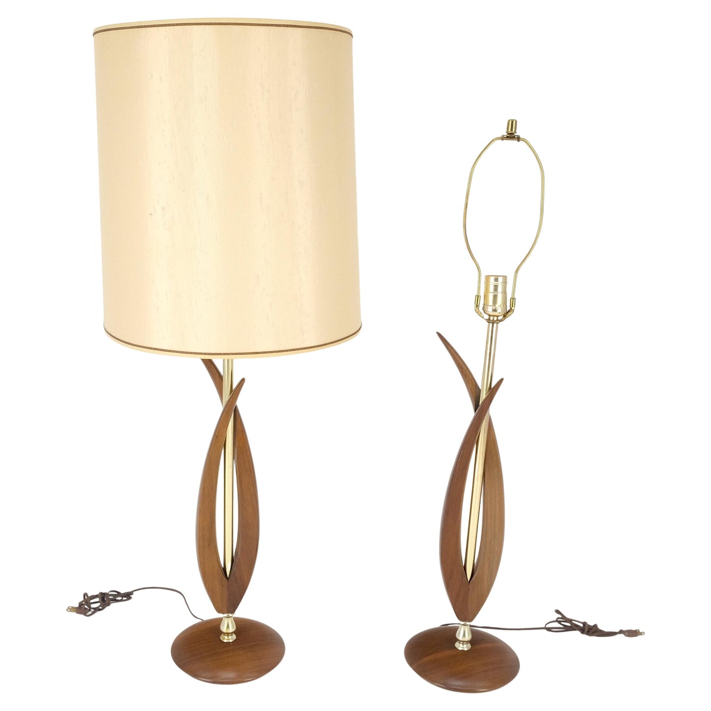 EstablishedLines Pair of Mid Century Modern Oiled Walnut Turned Bases c1970s Table Lamps MINT