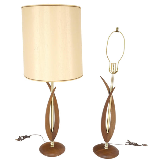 EstablishedLines Pair of Mid Century Modern Oiled Walnut Turned Bases c1970s Table Lamps MINT