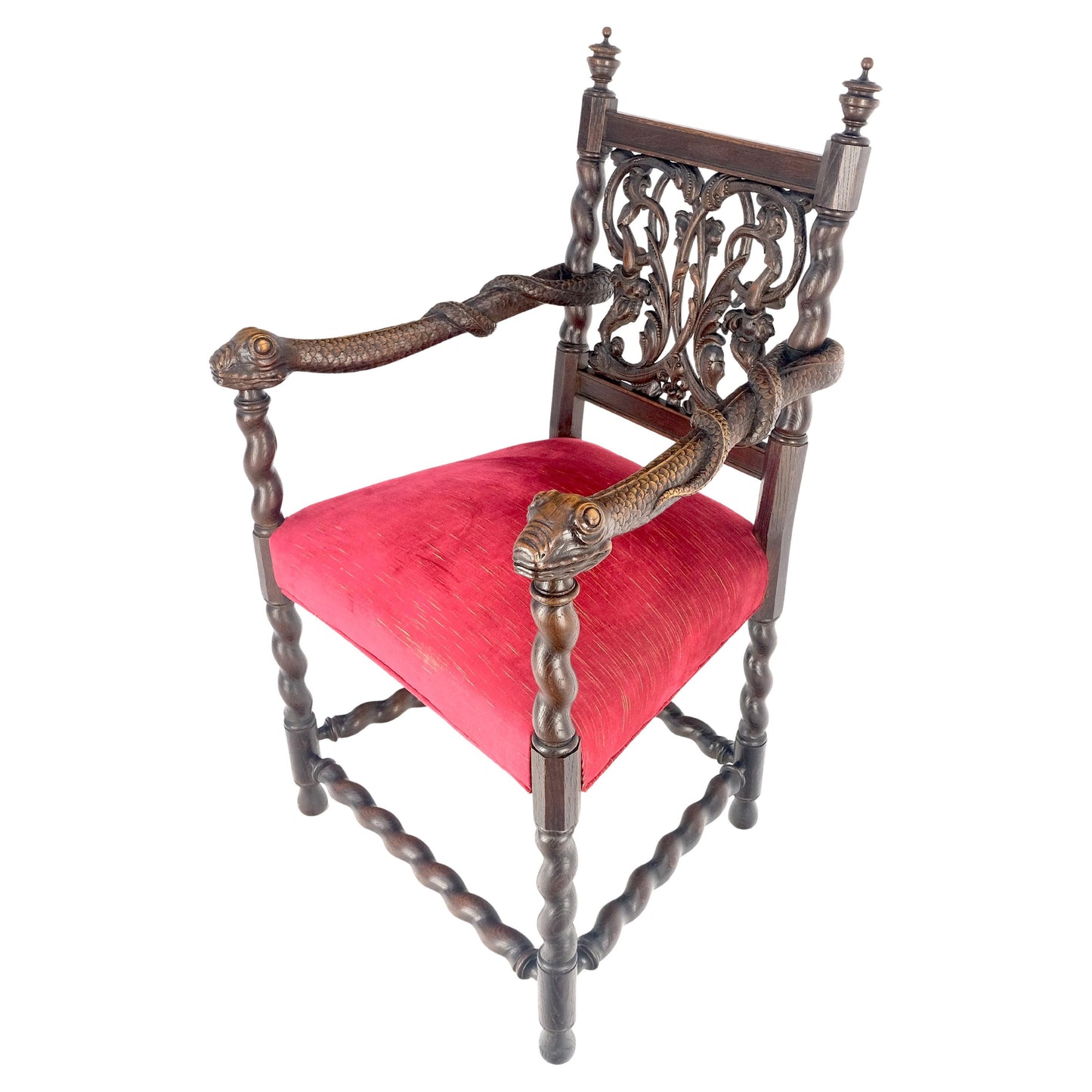 EstablishedLines Very Fine Carved Snakes Arms Twisted Legs Finials Antique Gothic Arm Chair MINT