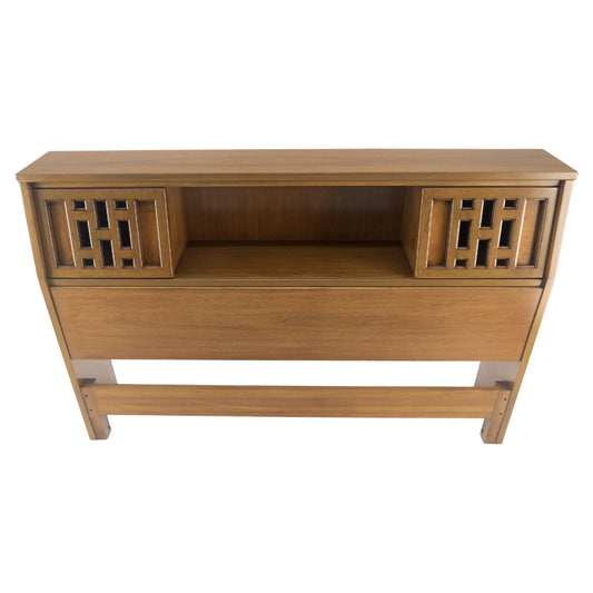 EstablishedLines American Walnut Sliding Doors Storage Compartment Full Size Bed Headboard MINT!