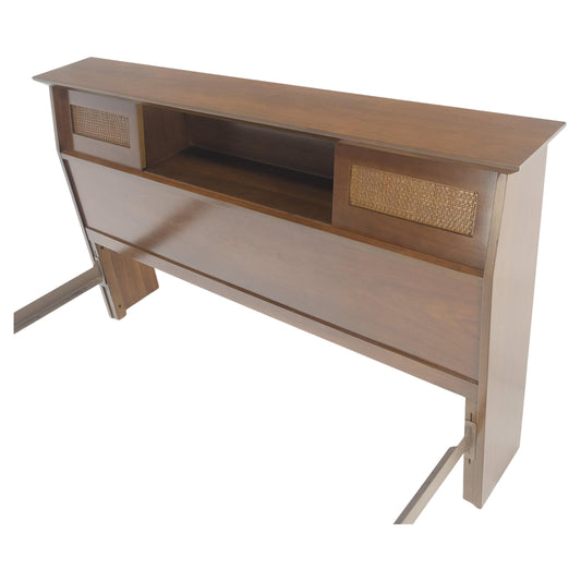 EstablishedLines Walnut Storage Compartment Wedge Shape Headboard Queen Size Bed w/ Rails MINT