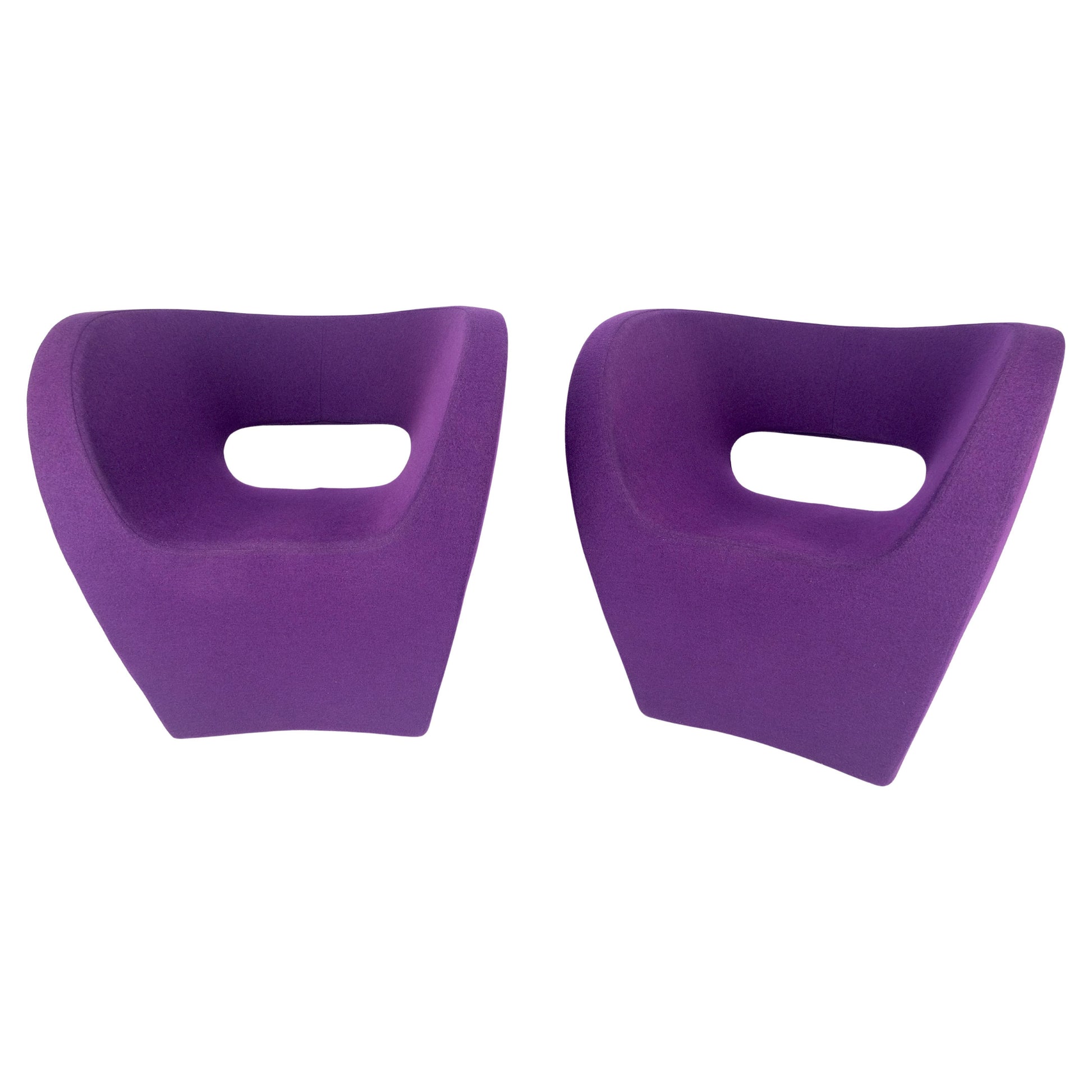EstablishedLines Pair of Albert Armchair Chairs by Ron Arad Moroso Purple  Wool Upholstery MINT!