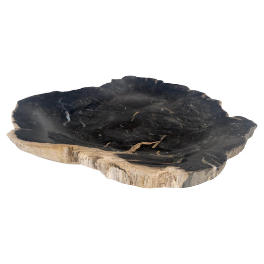 EstablishedLines Organic Leaf Shape Black & Tan Petrified Wood Tray Bowl Dish Plate Ashtray