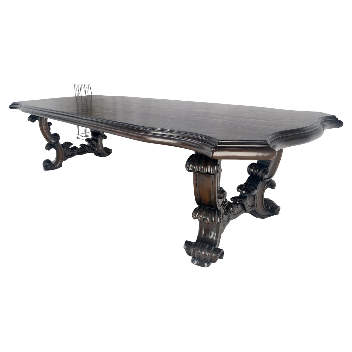 EstablishedLines Large 10' Long Heavily Carved Base Scroll Shape Thick Top Dining Table MINT