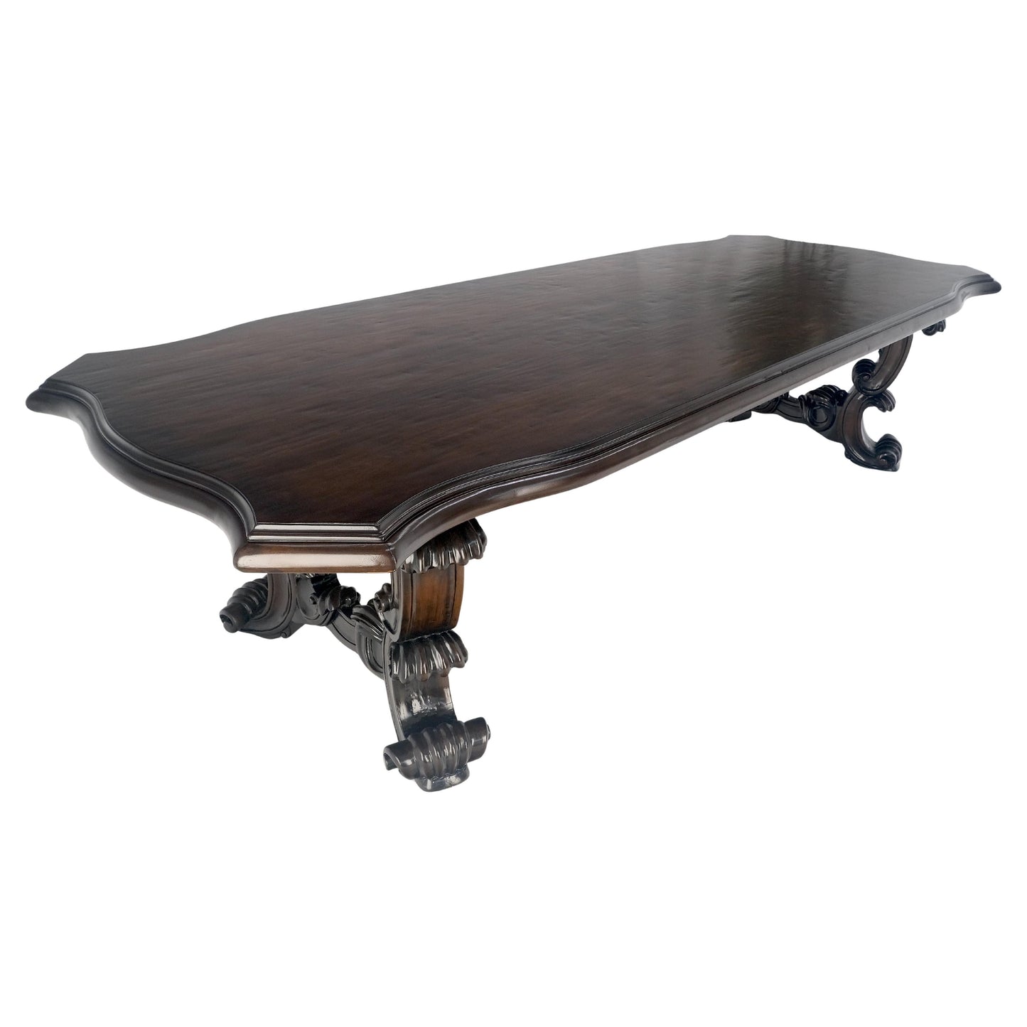 EstablishedLines Large 10' Long Heavily Carved Base Scroll Shape Thick Top Dining Table MINT