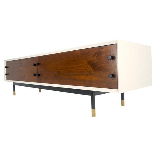 EstablishedLines Low Profile White Lacquer Oiled Walnut Drawers TV Stand Credenza Console MINT!
