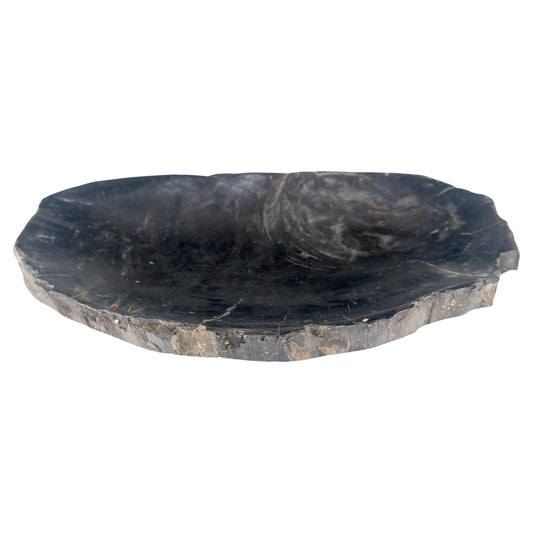 EstablishedLines Organic Oval Shape Black & Tan Petrified Wood Tray Bowl Dish Plate Ashtray
