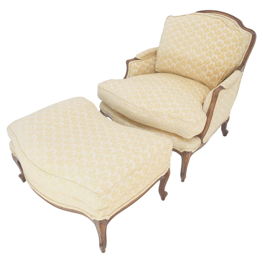 EstablishedLines Wide Carved Walnut Frame French Arm Chair w/ Matching Ottoman Chaise Super Clean