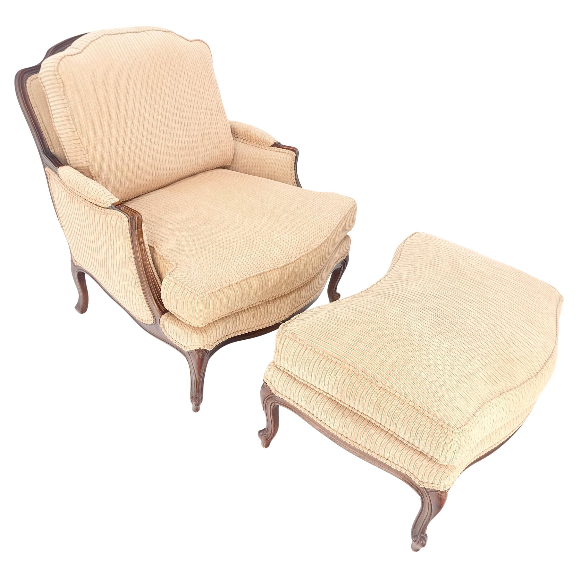 EstablishedLines Wide Carved Walnut Frame Vintage  French Arm Chair w/ Matching Ottoman Chaise