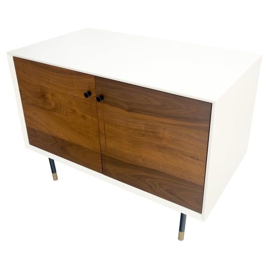 EstablishedLines Bookmached Walnut Double Doors White Lacquer Compact 28" Tall Credenza MINT