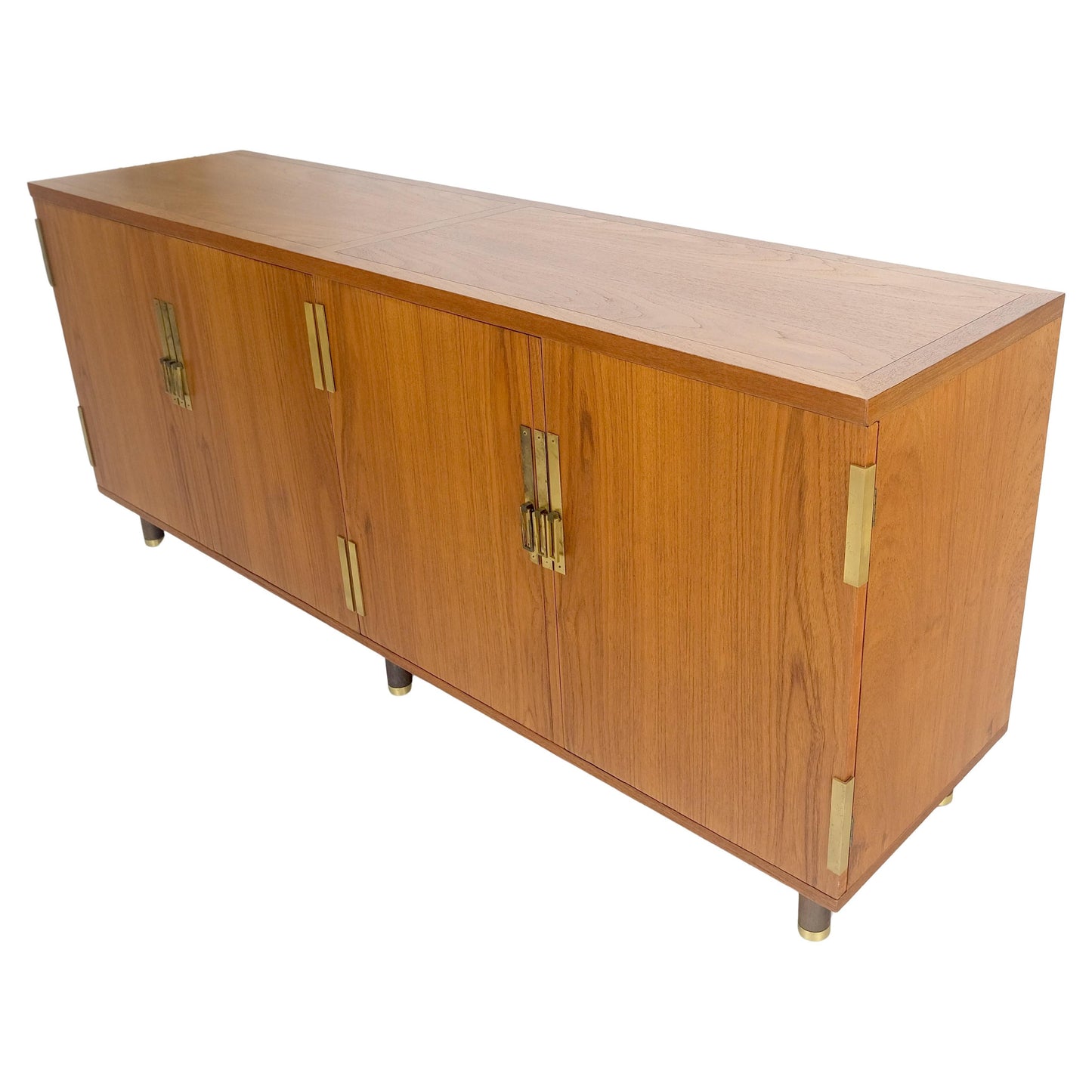 EstablishedLines Baker Teak & Brass Double Door Compartment 4 Drawers Credenza Dresser MINT!