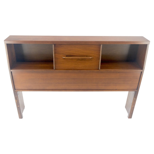 EstablishedLines 1970s Oiled Walnut Storage Compartment Wedge Shape Full Size HeadBoard Bed MINT