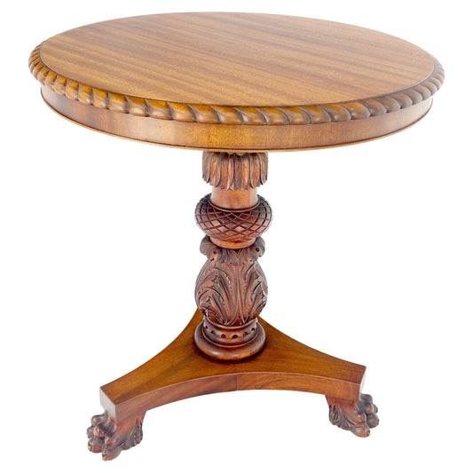 EstablishedLines Brown Mahogany 24" Round Carved Rope Edge Tripod Base Claw Feed Lamp Side Table