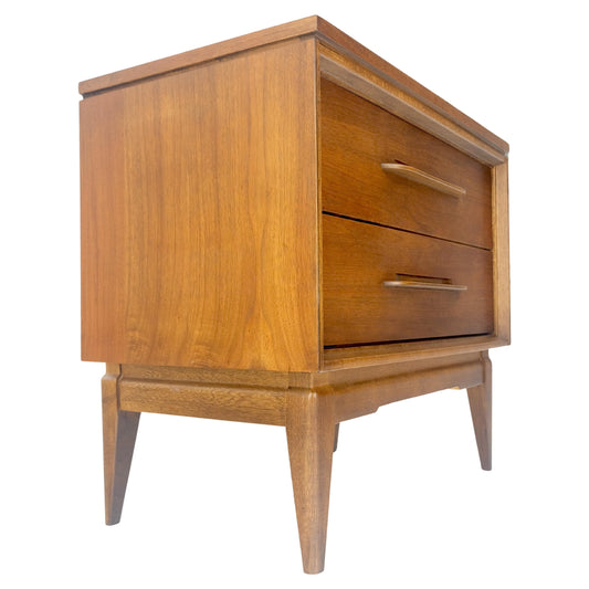 EstablishedLines Two Drawer American Oiled Walnut Sculpted Wood Pulls Night Stand Cabinet MINT!