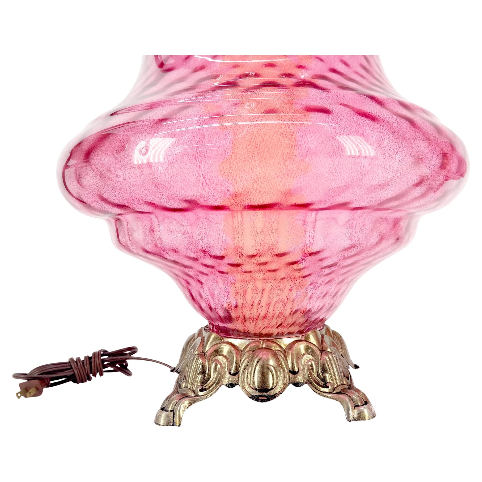 EstablishedLines Pair of Large Cranberry Glass Crystal Decorated Table Lamps MINT!