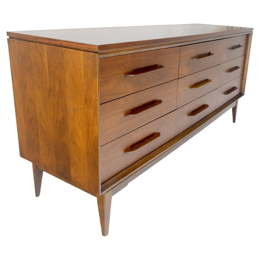 EstablishedLines American Light Oiled Walnut 9 Drawers  Sculptured Pull 66" Long Dresser Credenza