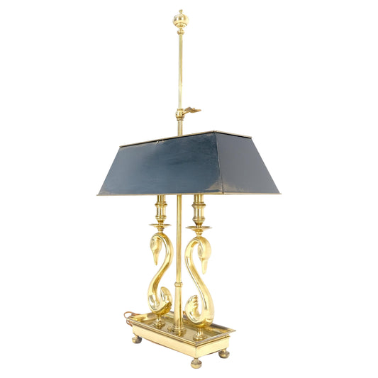 EstablishedLines Adjustable Shade Swans Lire Looking Base Heavy Solid Brass Base Table Lamp MINT!