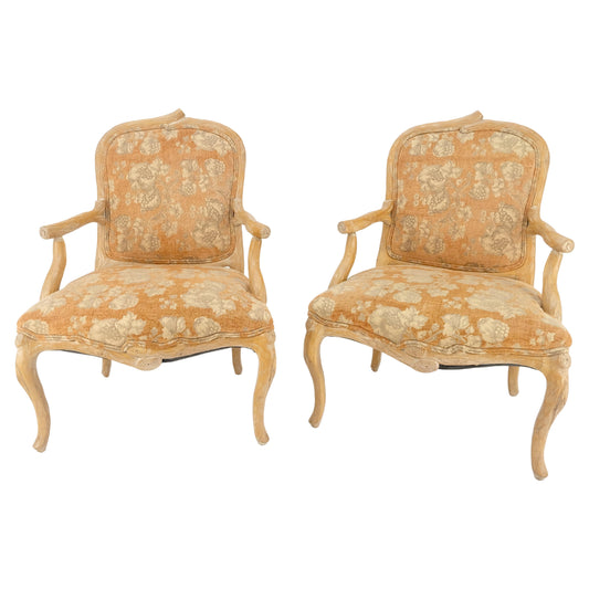 EstablishedLines Pair of Faux Carved Bleached Oak Twig Style Armchairs Fireside Lounge Chairs