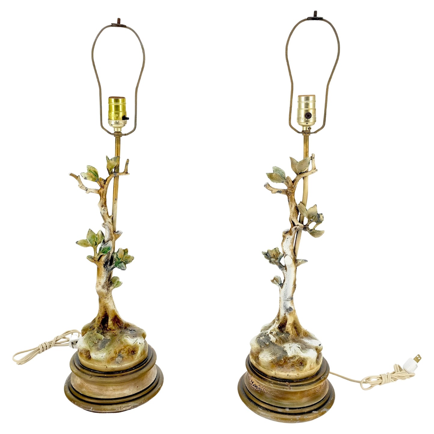 EstablishedLines Pair of Faux Twig Style Bases Decorative Table Lamps C1940s