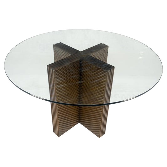 EstablishedLines Faux Bamboo Reed Cross X Shape Pedestal Base Glass Top Round Dining Table MINT!