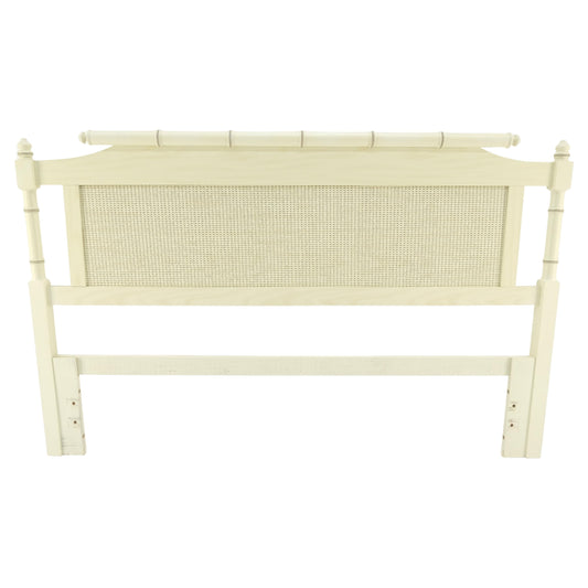 EstablishedLines Mid Century Modern Faux Bamboo Beige White Queen Size Headboard Bed MINT