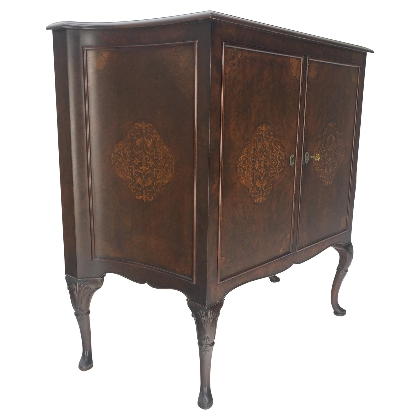 EstablishedLines Hoof Style Feet 6 Fitted Drawers Double Door Inlay Concave Cabinet Walnut MINT!