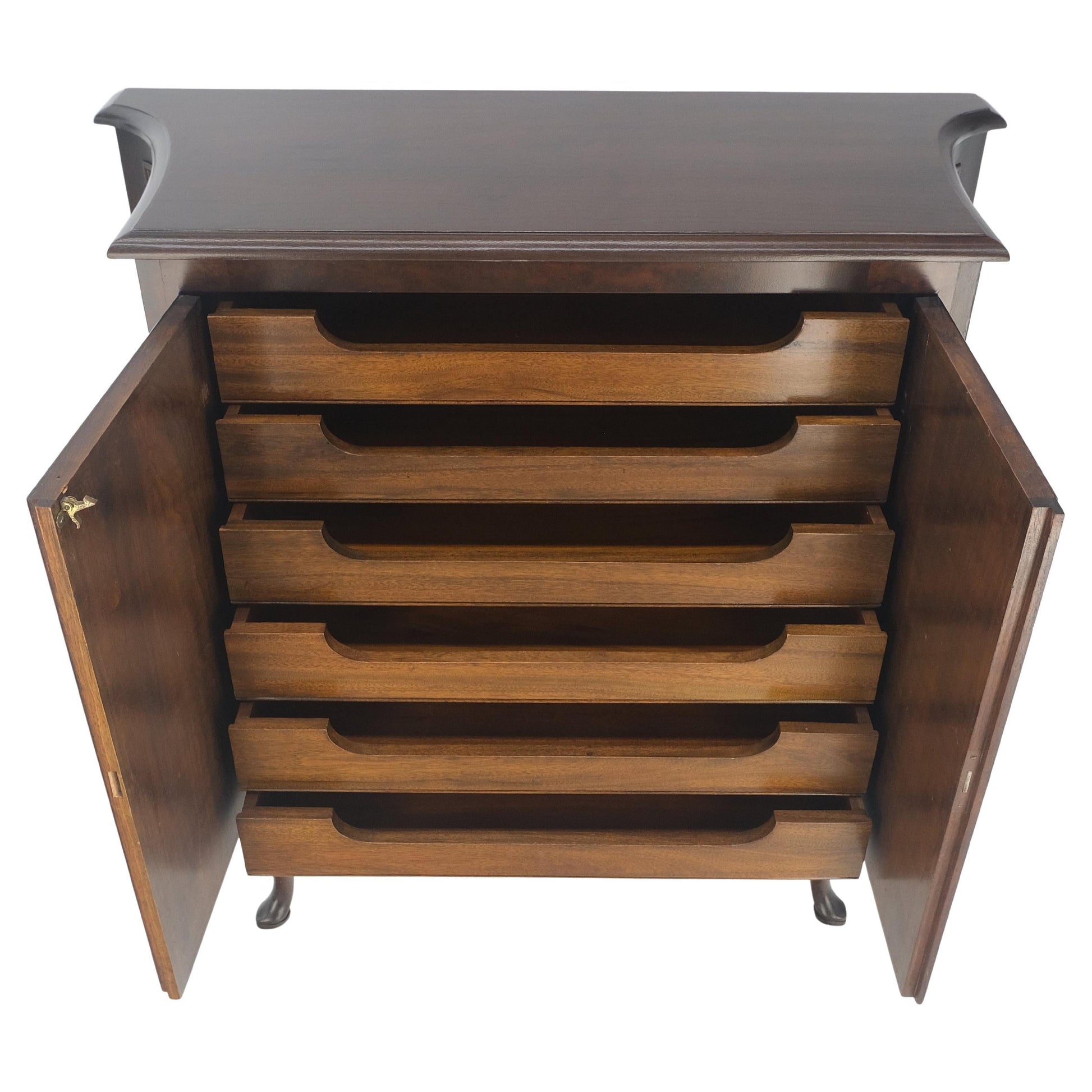 EstablishedLines Hoof Style Feet 6 Fitted Drawers Double Door Inlay Concave Cabinet Walnut MINT!