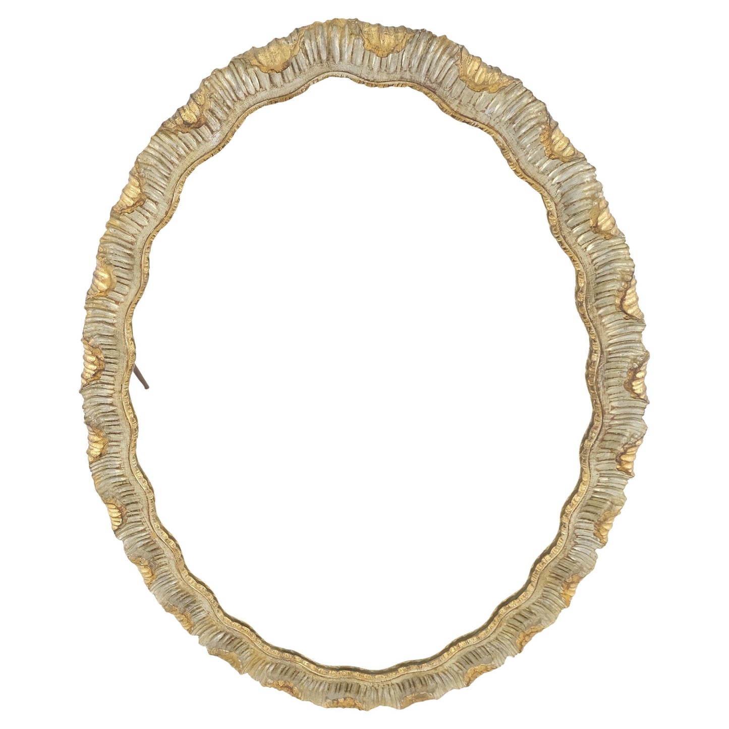 EstablishedLines Carved Wood Scallop Edge Style Silver & Gold Gilt Oval c1970s Wall Mirror MINT!