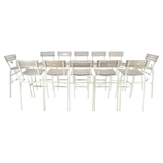 EstablishedLines Set of 12 Weathered TEAK & Aluminum Outdoor Bar Stools Made in Italy