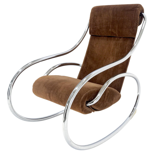 EstablishedLines Mid Century Crome Bent Single Piece of Tube Rocking Armchair Bauhaus  1970s MINT