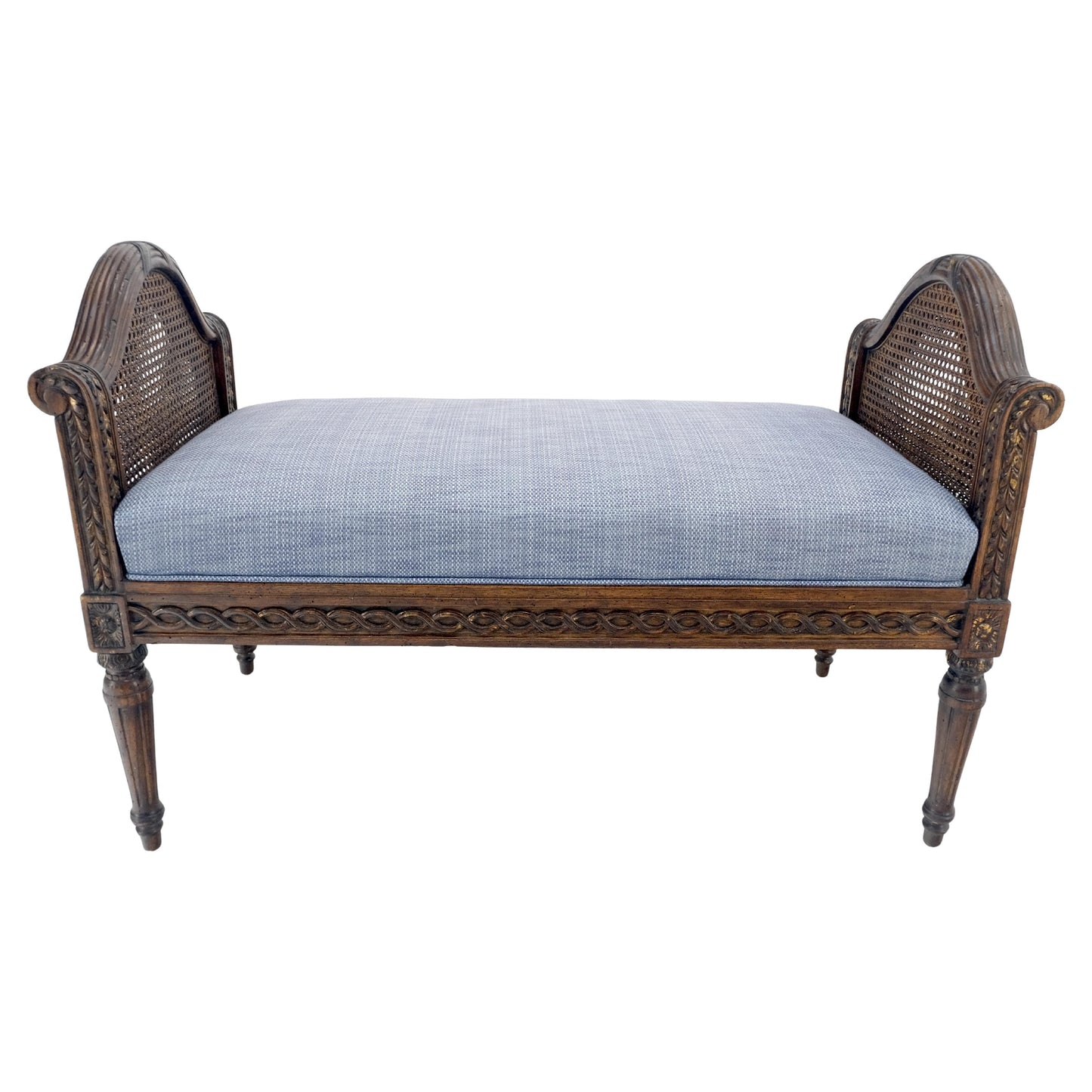 EstablishedLines Very Fine Carved French Upholstered Bench w/ Cane Panels MINT