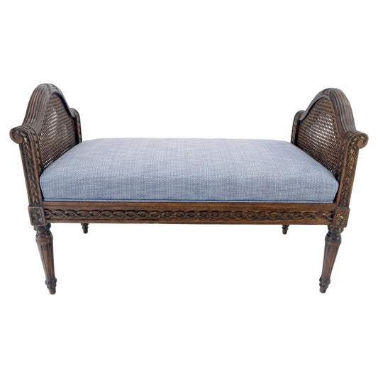 EstablishedLines Very Fine Carved French Upholstered Bench w/ Cane Panels MINT