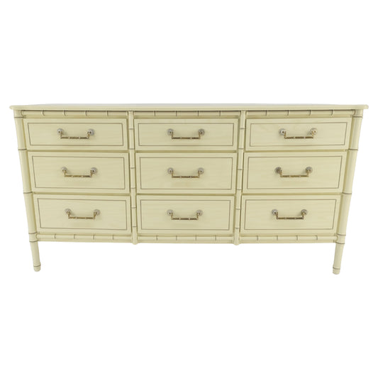 EstablishedLines Faux Bamboo Beige White Lacquer 9 Drawers 65" Wide Dresser Credenza MINT!