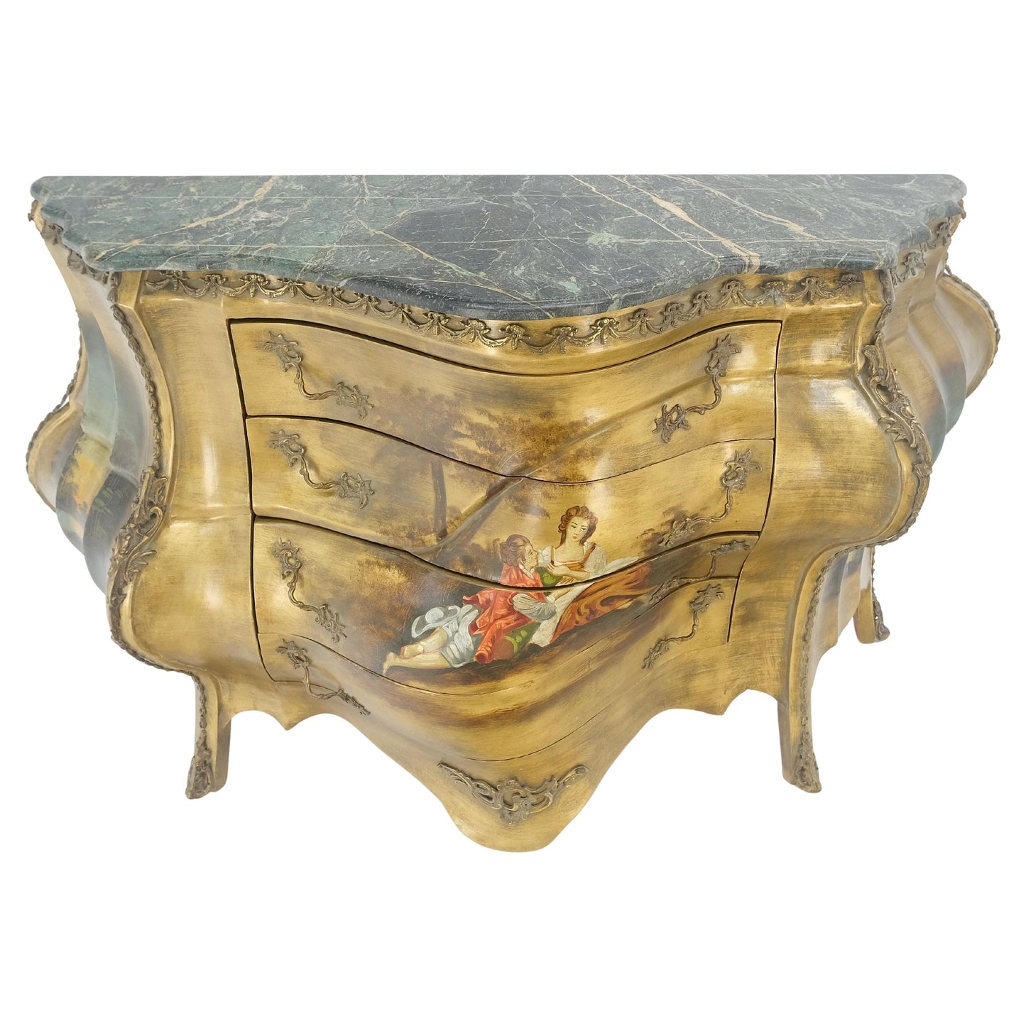 EstablishedLines Venetian Italian Bombe Style Painted Marble Top 3 Drawers Dresser MINT!