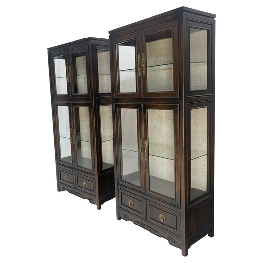 EstablishedLines Pair of Asian Compact Display Cabinets Showcases China Cabinets Drawers MINT!